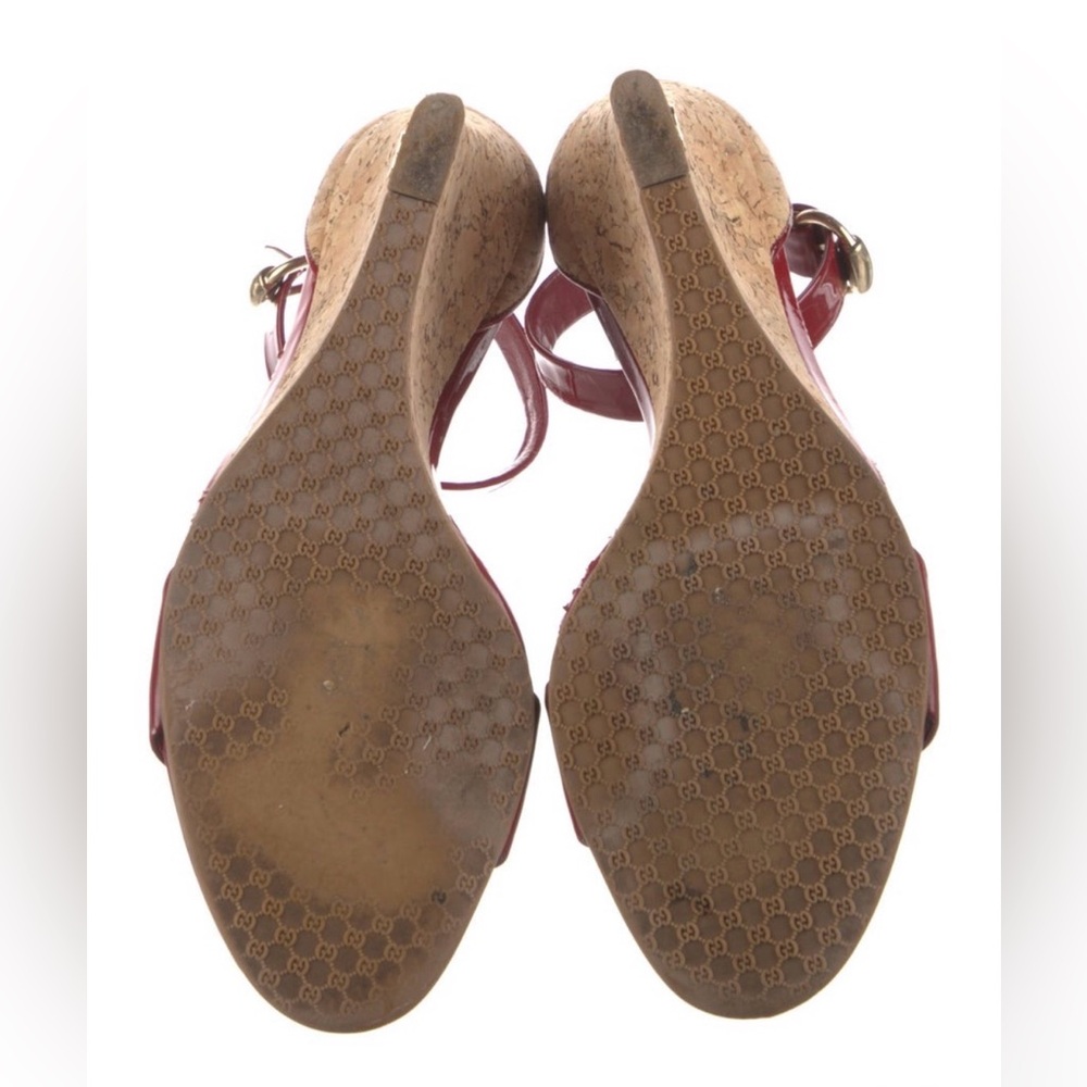 Gucci Red Patent Leather Cork Wedge Sandals - Picture 7 of 16
